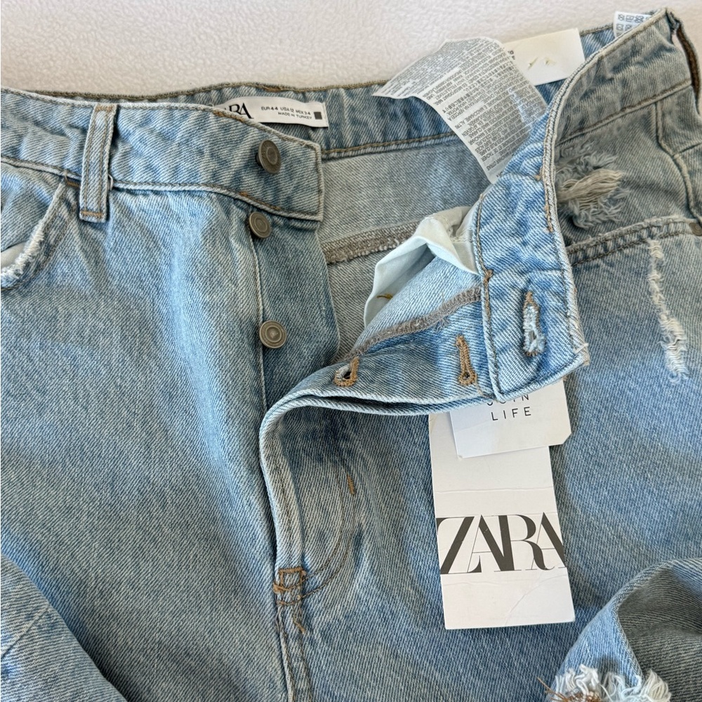ZARA Cuffed Hem Wide Leg Hard Denim Jeans - Picture 11 of 14